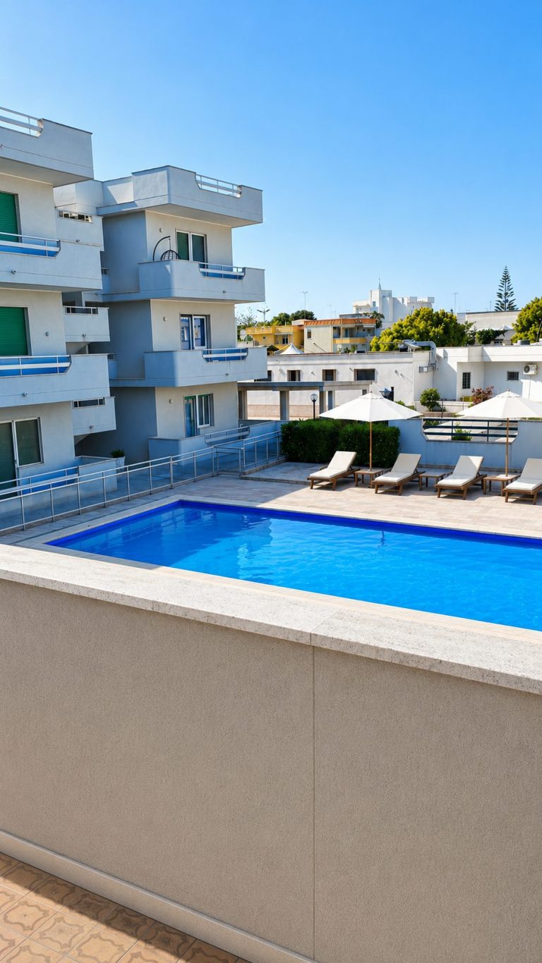 Piscina del residence immersa nel verde a Torre dell'Orso